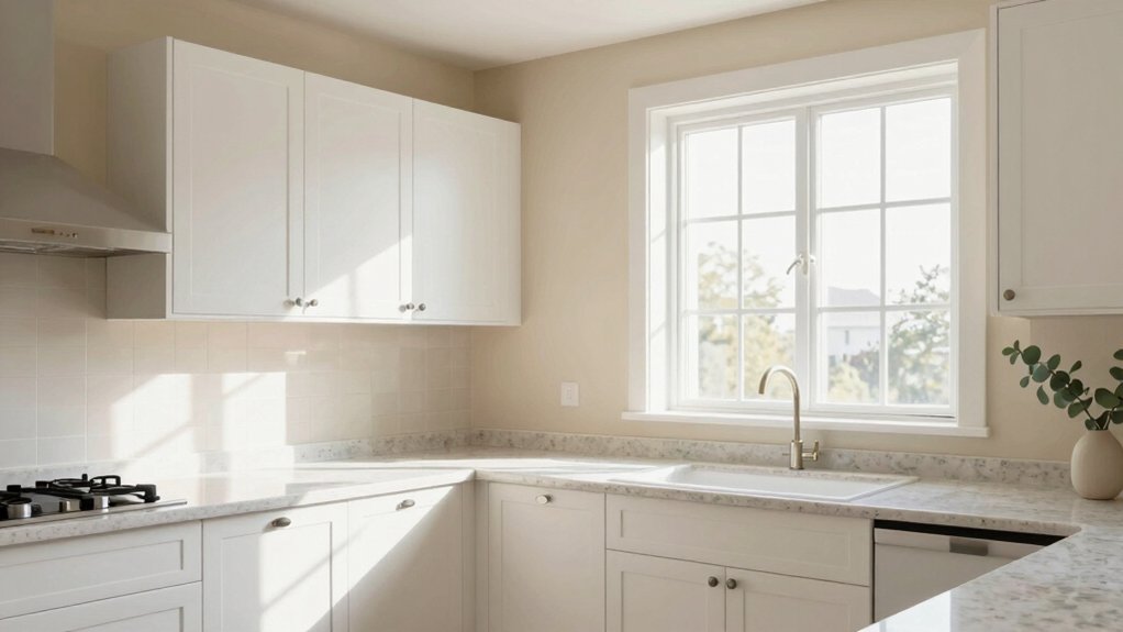 ideal wall color for white cabinets