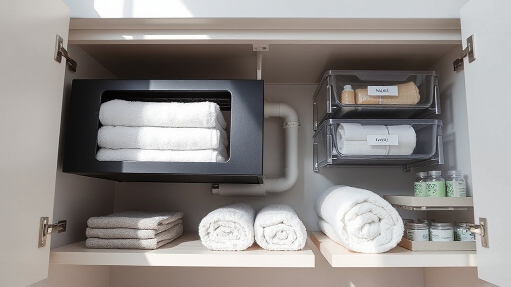efficient organized under sink storage