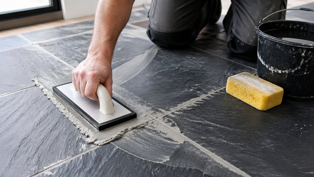 applying grout to slate tiles