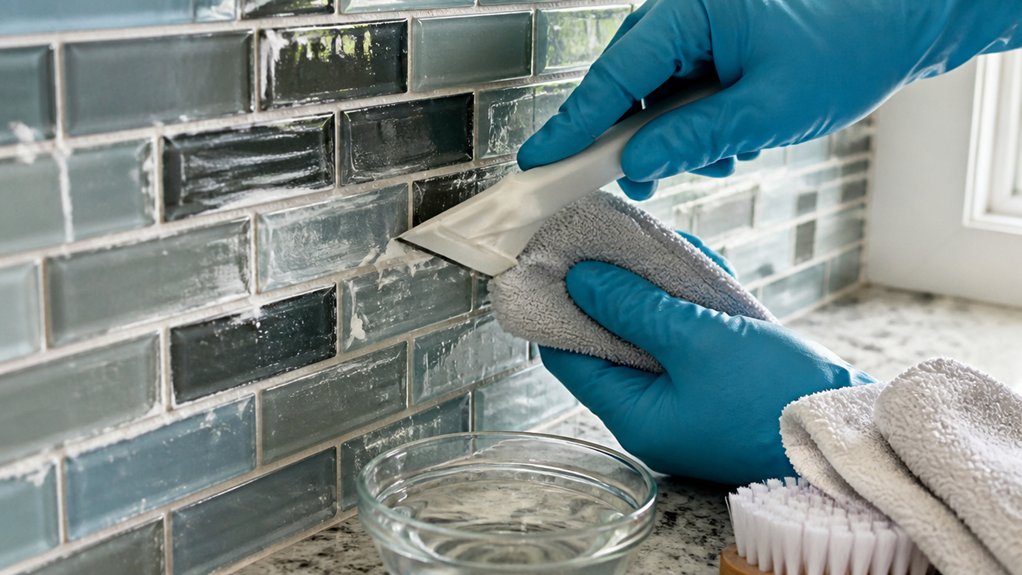 removing dried grout from glass